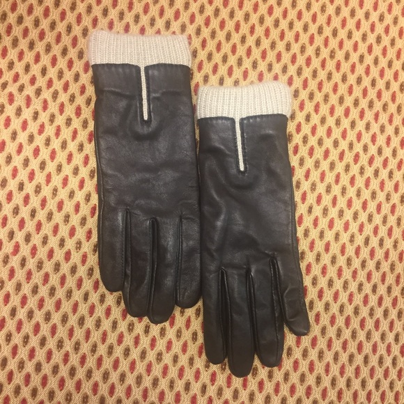 Ladies Gloves, genuine leather, brown with beige knitting trim,, size 7 1/2 - Picture 6 of 9